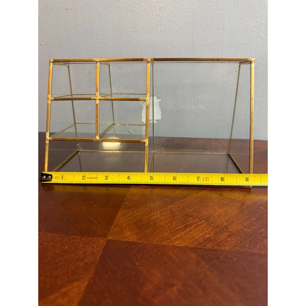Vintage Gold Glass Makeup Organizer Vanity Storage Caddy Tiered 6Compartment